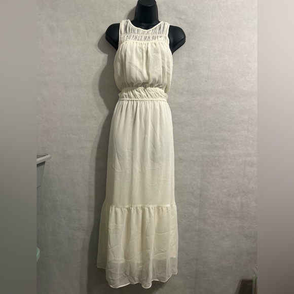 A New Day romantic fairy feminine Cream Chiffon Maxi Sz XL cottage core dress - Picture 3 of 5